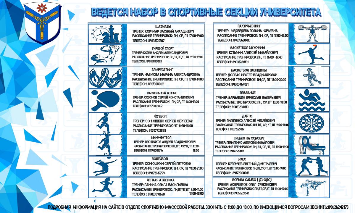 Внимание первокурсникам! Производится набор в спортивные секции университета Фото 1